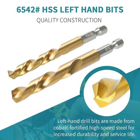 15-Pieces Screw Extractor Set, 37# CR-MO & 6542 HSS Steel Cobalt Left Hand Reverse Drill Bit with 1/4'' Adaptor, Ez Out Stripped Tiny Bolt Remover Kit, Easy Out Broken Screw Head Speed Out Tool in Kuwait