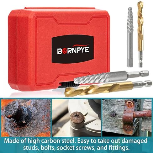 15-Pieces Screw Extractor Set, 37# CR-MO & 6542 HSS Steel Cobalt Left Hand Reverse Drill Bit with 1/4'' Adaptor, Ez Out Stripped Tiny Bolt Remover Kit, Easy Out Broken Screw Head Speed Out Tool in Kuwait