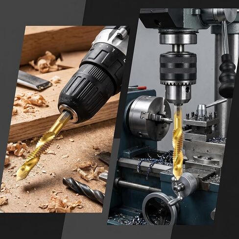 Drill Tap Set 6 Pcs Titanium Plated Combination Taps Drill Bit Set | M3 M4 M5 M6 M8 M10 Hex Shank HSS Screw Thread | Metric Compound Tap Drill Bits|Soft Metal Drilling Deburring & Countersinking in Kuwait
