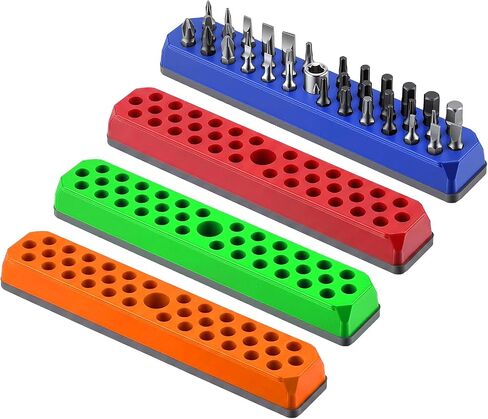 Kuyeyzu 4Pcs Magnetic Bit Holder 1/4 Inch Hex Bit Organizer 172 Holes Strong Magnetic Base Drill Bit Organizer Red Blue Green Orange in Kuwait