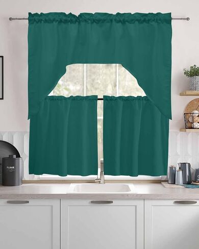 Navy Blue Swag Valances for Kitchen Window,Half Small Swag Curtains Drapes for Bathroom Over Sink Contemporary Minimalist Abstract Solid Color Rod Pocket Window Treatment Decor Valances,56x36 Inch in Saudi Arabia