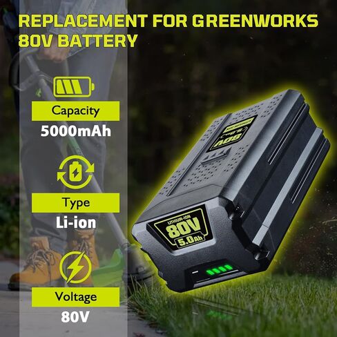 VANON 2-Pack 5000mAh Replacement for Greenworks 80V Battery GBA80200 | Compatible with GBA80300 GBA80400 GBA80500 Compatible with Greenworks 80V Lithium-ion Battery Cordless Power Tools in Kuwait