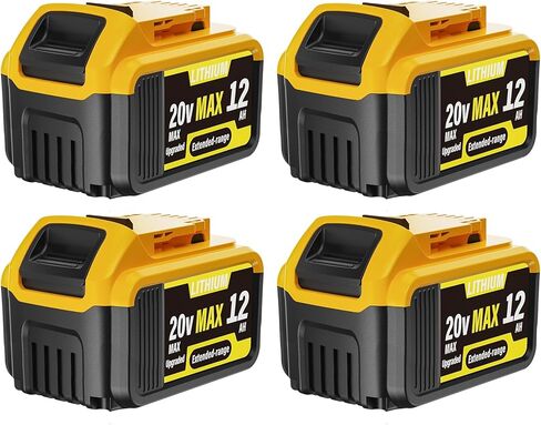 4-Pack 12000mAh Replacement for Dewalt 20V Max Battery, Lithium Ion Battery Compatible with Dewalt DCB200 DCB201 DCB203 DCB204 DCB205 DCB206 DCB207 Series 20V Cordless Tools in Kuwait