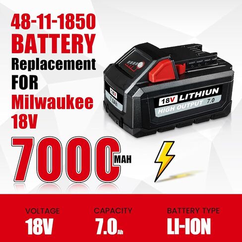 2Pack 7.0Ah Replacement for 18V Milwaukee Battery 18V 48-11-1850 Battery & Charger Combo MWL1810 18V Battery 48-11-1850 48-11-1852 48-11-1830 Cordless Power Tools in Kuwait