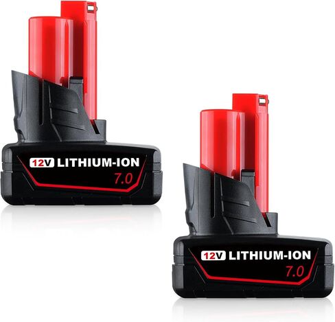 7.0Ah 2-Pack Replacement for Milwaukee 12V Battery 48-11-2460 | Fits 48-11-2401 48-11-2402 slots, charges on the 48-59-2401, CE RoHS PSE lithium cells for hex impacts, ratchets, inflators in Kuwait