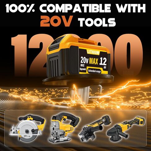 4-Pack 12000mAh Replacement for Dewalt 20V Max Battery, Lithium Ion Battery Compatible with Dewalt DCB200 DCB201 DCB203 DCB204 DCB205 DCB206 DCB207 Series 20V Cordless Tools in Kuwait