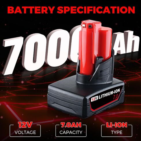 7.0Ah 2-Pack Replacement for Milwaukee 12V Battery 48-11-2460 | Fits 48-11-2401 48-11-2402 slots, charges on the 48-59-2401, CE RoHS PSE lithium cells for hex impacts, ratchets, inflators in Kuwait