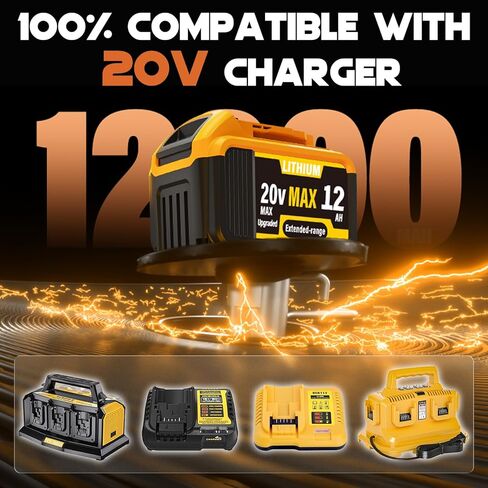 4-Pack 12000mAh Replacement for Dewalt 20V Max Battery, Lithium Ion Battery Compatible with Dewalt DCB200 DCB201 DCB203 DCB204 DCB205 DCB206 DCB207 Series 20V Cordless Tools in Kuwait