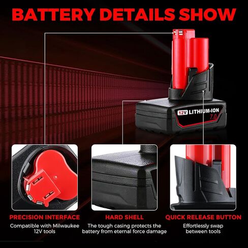 7.0Ah 2-Pack Replacement for Milwaukee 12V Battery 48-11-2460 | Fits 48-11-2401 48-11-2402 slots, charges on the 48-59-2401, CE RoHS PSE lithium cells for hex impacts, ratchets, inflators in Saudi Arabia