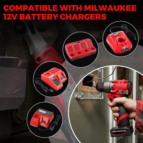 7.0Ah 2-Pack Replacement for Milwaukee 12V Battery 48-11-2460 | Fits 48-11-2401 48-11-2402 slots, charges on the 48-59-2401, CE RoHS PSE lithium cells for hex impacts, ratchets, inflators in Saudi Arabia