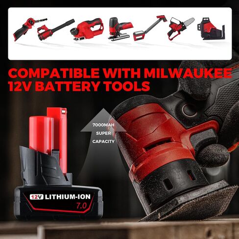 7.0Ah 2-Pack Replacement for Milwaukee 12V Battery 48-11-2460 | Fits 48-11-2401 48-11-2402 slots, charges on the 48-59-2401, CE RoHS PSE lithium cells for hex impacts, ratchets, inflators in Saudi Arabia