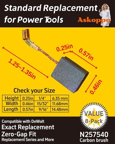 N257540 (8-Pack) Heavy Duty Carbon Brushes, Carbones para DeWALT DWE402 DWE4214 Angle Grinder Replacement, High Conductivity, Askoppo in Kuwait