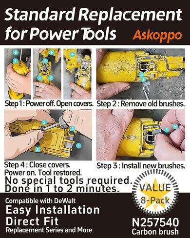 N257540 (8-Pack) Heavy Duty Carbon Brushes, Carbones para DeWALT DWE402 DWE4214 Angle Grinder Replacement, High Conductivity, Askoppo in Kuwait
