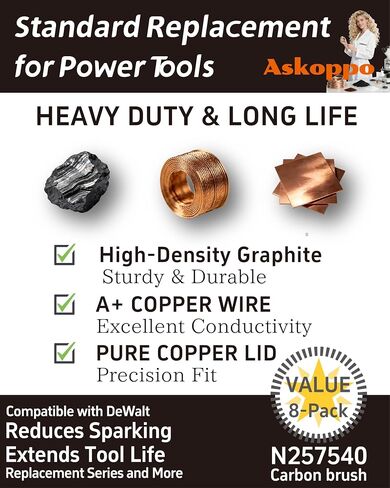 N257540 (8-Pack) Heavy Duty Carbon Brushes, Carbones para DeWALT DWE402 DWE4214 Angle Grinder Replacement, High Conductivity, Askoppo in Kuwait