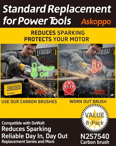 N257540 (8-Pack) Heavy Duty Carbon Brushes, Carbones para DeWALT DWE402 DWE4214 Angle Grinder Replacement, High Conductivity, Askoppo in Kuwait