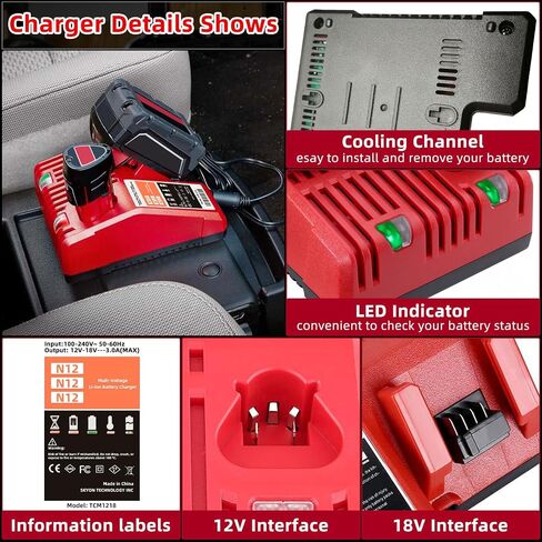 Replacement Rapid Charger for Milwaukee M12 M18, 12V/18V Multi-Voltage Lithium-ion Battery Charger, Compatible with 48-59-1812 in Kuwait