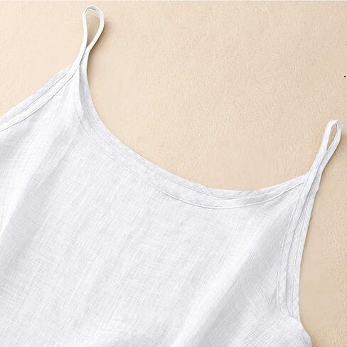Cxzeqwoke Boho القطن الكتان تانك القمم قمصان للنساء عادية لطيف الصيف السباغيتي حزام فضفاضة تناسب ضوء بلا أكمام بروتيل in Kuwait