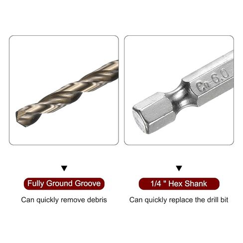 Generic 4pcs M35 High Speed Steel Cobalt Twist Drill Bit 6mm/0.24" Dia with Quick Change 1/4" Hex Shank Jobber Drill Bit for Metal, Steel, Copper, Aluminum, Zinc Alloy in Kuwait