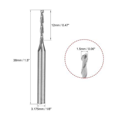 1/8" Shank 1.5mm x 12mm Carbide End Mill CNC Router Bits 2 Flute Milling Bit for Acrylic PVC MDF Wood in Kuwait