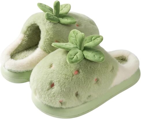 Strawberry Fuzzy Slippers for Women Platform Thick Sole Slip-on College Trendy Indoor Outdoor Comfortable Plush Cozy Cute Kawaii in Kuwait