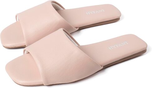 Synthetic Leather Flat Sandals for Women and Men Open Toe House Slippers Minimalist Mules Indoor/Outdoor Slip-on Shoes for Office Home Bedroom Living Room in Kuwait