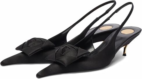 Kitten Heel Slingbacks for Women Satin Flower Pointed Toe Gold Low Heel Pumps Ankle Strap Backless Heels Sexy Dressy Party Work Shoes in Kuwait