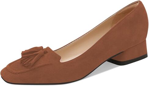 YDN Women's Chunky Block Low Heel Loafer Square Toe Tassel Fringe Pump Slip On Dress Party Office Daily Shoes Size 4-16 US in Kuwait