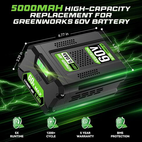 Replacement for Greenworks 60V Battery 5.0Ah, Compatible with All Greenworks 60 Volt Lithium-lon Battery Power Tools, Replace for 60V Battery LB60A02 LB60A03 LB602 LB6025 in Kuwait
