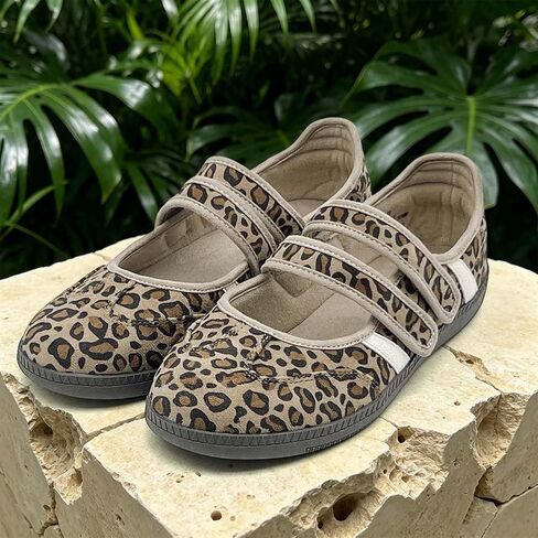 Women's Mary Jane Shoes, Breathable Lightweight Casual Flats Sneakers PU Leather Non-Slip Memory Foam Comfortable Slip On Dressy Ballet Shoes, LeopardPrint in Kuwait