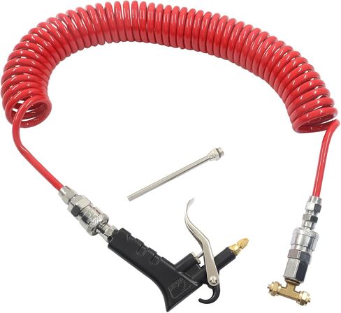 Murtenze Heavy Duty Air Duster Blow Gun, Red | Interchangeable Nozzle Tips, 23FT Meter Long Coil, Extended Dual Head Tire Chuck, For Truck Cleaning, Semi Truck Accessories in Kuwait