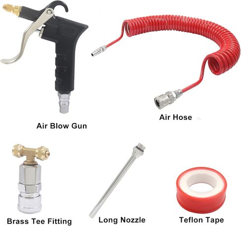 Murtenze Heavy Duty Air Duster Blow Gun, Red | Interchangeable Nozzle Tips, 23FT Meter Long Coil, Extended Dual Head Tire Chuck, For Truck Cleaning, Semi Truck Accessories in Kuwait