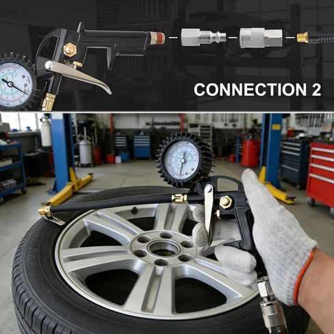 Gunpla 19 Pieces Air Compressor Accessories kit, Heavy Duty Air Blow Gun Air Hose Fittings and 150 PSI Tire Inflator Gauge, 1/4 in x 25 ft Recoil Poly Air Compressor Hose Kit in Kuwait