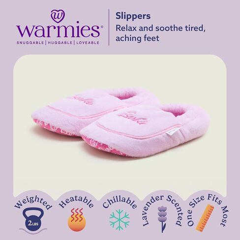 warmies x Barbie - Microwaveable House Slippers for Women - Womens Shoe Sizes 6-10 - Plush, Soft & Fuzzy Indoor Slippers with Backs & Non-Slip Memory Foam Soles - Cozy Warm Ladies Slipper for Winter in Kuwait
