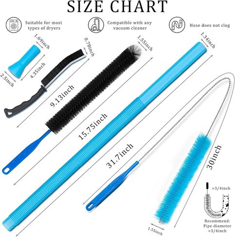 Dryer Vent Cleaner Kit with Dryer Vacuum Hose Attachment Suitable for Most Vacuum Cleaners, Twrrnbv Dryer Cleaner Lint Brush Remover, Duct Cleaning Tool for Laundry Room, Cleaning Accessories (Black) in Kuwait