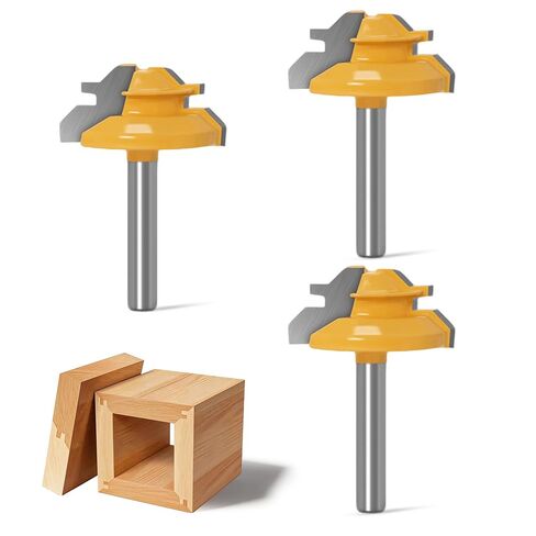 3PCS 45 Degree Lock Miter Router Bit 1/4 Inch Shank, Carbon Steel Joint Router Bits Woodworking Tools for Cabinetry Drawers Shadow Boxes, 3pcs, 1/4" Shank, 1/2" Cutting Height in Kuwait