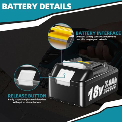 2-Pack 7.0Ah 18V Battery Replacement for Makita 18V Battery MTL1810 BL1850B BL1860B BL1840B BL1830B BL1815B Compatible with Makita 18 Volt Cordless Power Tool in Kuwait