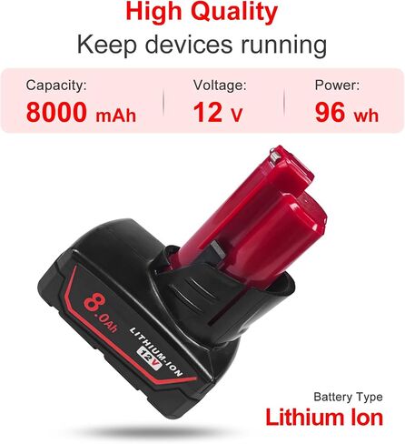 2Pack 8000mAh 12V Battery Replacement for Milwaukee M12 Battery Compatible with 12 Volt M12 Cordless Power Tools 48-11-2401 48-11-2402 48-11-2460 48-59-2401 in Kuwait