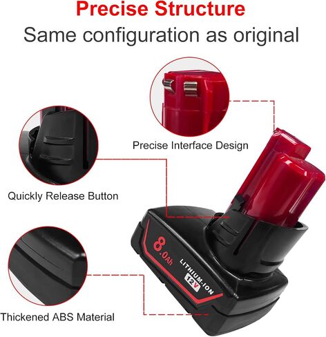 2Pack 8000mAh 12V Battery Replacement for Milwaukee M12 Battery Compatible with 12 Volt M12 Cordless Power Tools 48-11-2401 48-11-2402 48-11-2460 48-59-2401 in Kuwait