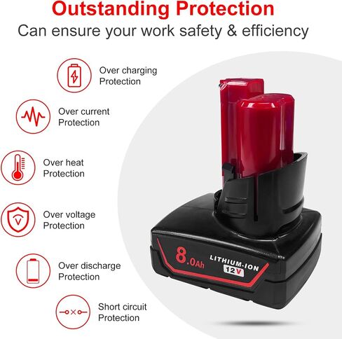 2Pack 8000mAh 12V Battery Replacement for Milwaukee M12 Battery Compatible with 12 Volt M12 Cordless Power Tools 48-11-2401 48-11-2402 48-11-2460 48-59-2401 in Kuwait