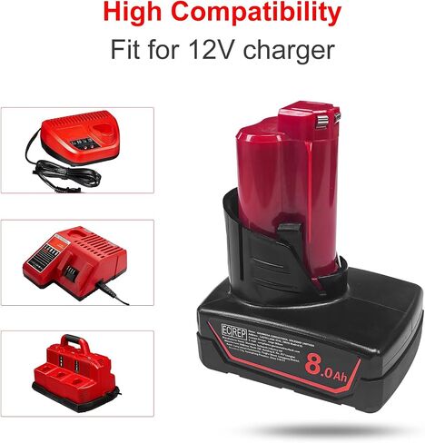 2Pack 8000mAh 12V Battery Replacement for Milwaukee M12 Battery Compatible with 12 Volt M12 Cordless Power Tools 48-11-2401 48-11-2402 48-11-2460 48-59-2401 in Kuwait