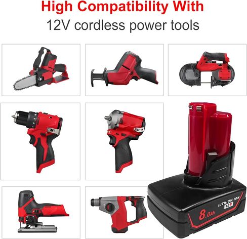 2Pack 8000mAh 12V Battery Replacement for Milwaukee M12 Battery Compatible with 12 Volt M12 Cordless Power Tools 48-11-2401 48-11-2402 48-11-2460 48-59-2401 in Kuwait
