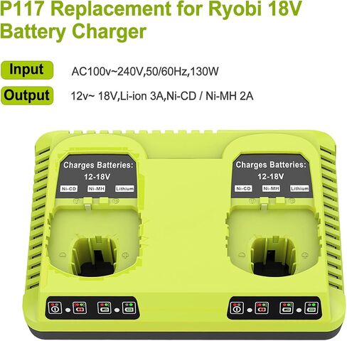 18v Dual Port Charger Replacement for Ryobi 18V Battery Charger P117 Compatible with Ryobi 18V Battery P102 P103 P108 P109 in Kuwait