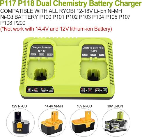 18v Dual Port Charger Replacement for Ryobi 18V Battery Charger P117 Compatible with Ryobi 18V Battery P102 P103 P108 P109 in Kuwait