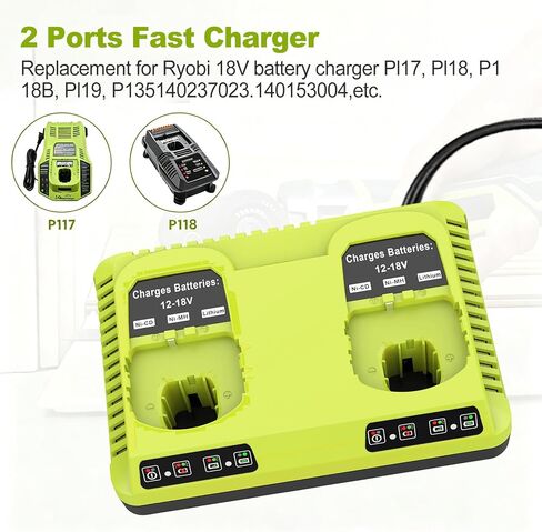 18v Dual Port Charger Replacement for Ryobi 18V Battery Charger P117 Compatible with Ryobi 18V Battery P102 P103 P108 P109 in Kuwait