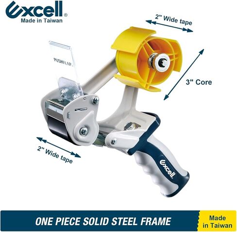 Excell PUSHFLAP Packing Tape Dispenser (2" Wide): One-Hand Operation, Easy Tape Cutting, Ideal for Shipping & Box Sealing, Includes 1 Tape Roll (1.88" x 54.6 yd) in Saudi Arabia