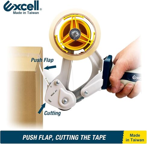 Excell PUSHFLAP Packing Tape Dispenser (2" Wide): One-Hand Operation, Easy Tape Cutting, Ideal for Shipping & Box Sealing, Includes 1 Tape Roll (1.88" x 54.6 yd) in Saudi Arabia