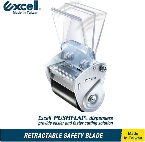 Excell PUSHFLAP Packing Tape Dispenser (2" Wide): One-Hand Operation, Easy Tape Cutting, Ideal for Shipping & Box Sealing, Includes 1 Tape Roll (1.88" x 54.6 yd) in Saudi Arabia