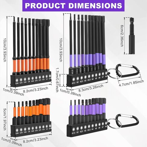 Allen Wrench Drill Bit Set, 40-Piece 4" & 2" Long Hex Bit Set (Metric & SAE), 1/4" Hex-Shank S2 Steel Magnetic Allen Key Drill Bits Sets with Extension Rod for Mechanic Auto Furniture DIY Repairs in Kuwait