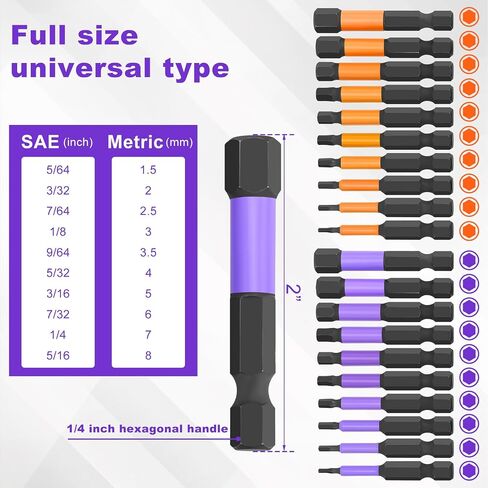 Allen Wrench Drill Bit Set, 40-Piece 4" & 2" Long Hex Bit Set (Metric & SAE), 1/4" Hex-Shank S2 Steel Magnetic Allen Key Drill Bits Sets with Extension Rod for Mechanic Auto Furniture DIY Repairs in Kuwait