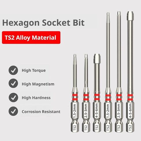 Pagoda Hex Screwdriver Bit Set, 6PCS Magnetic Hex Shank Stepped Drill Bits (1.5-6mm) for Electric Drill Wrench, All-in-One Multi-Size S2 Alloy Steel Impact Driver Bits for Rapid Size Switching in Kuwait